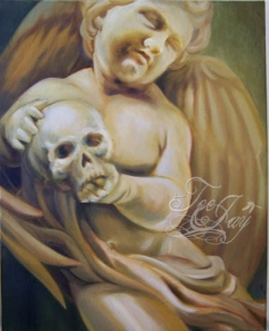 Cherub with skull painting