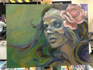 wip oil painting skull woman face