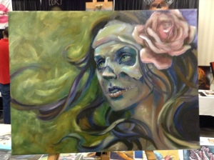 wip oil painting skull woman face