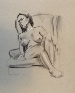 figure drawing female relaxing big chair