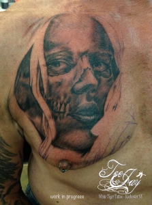 skull lady tattoo in progress